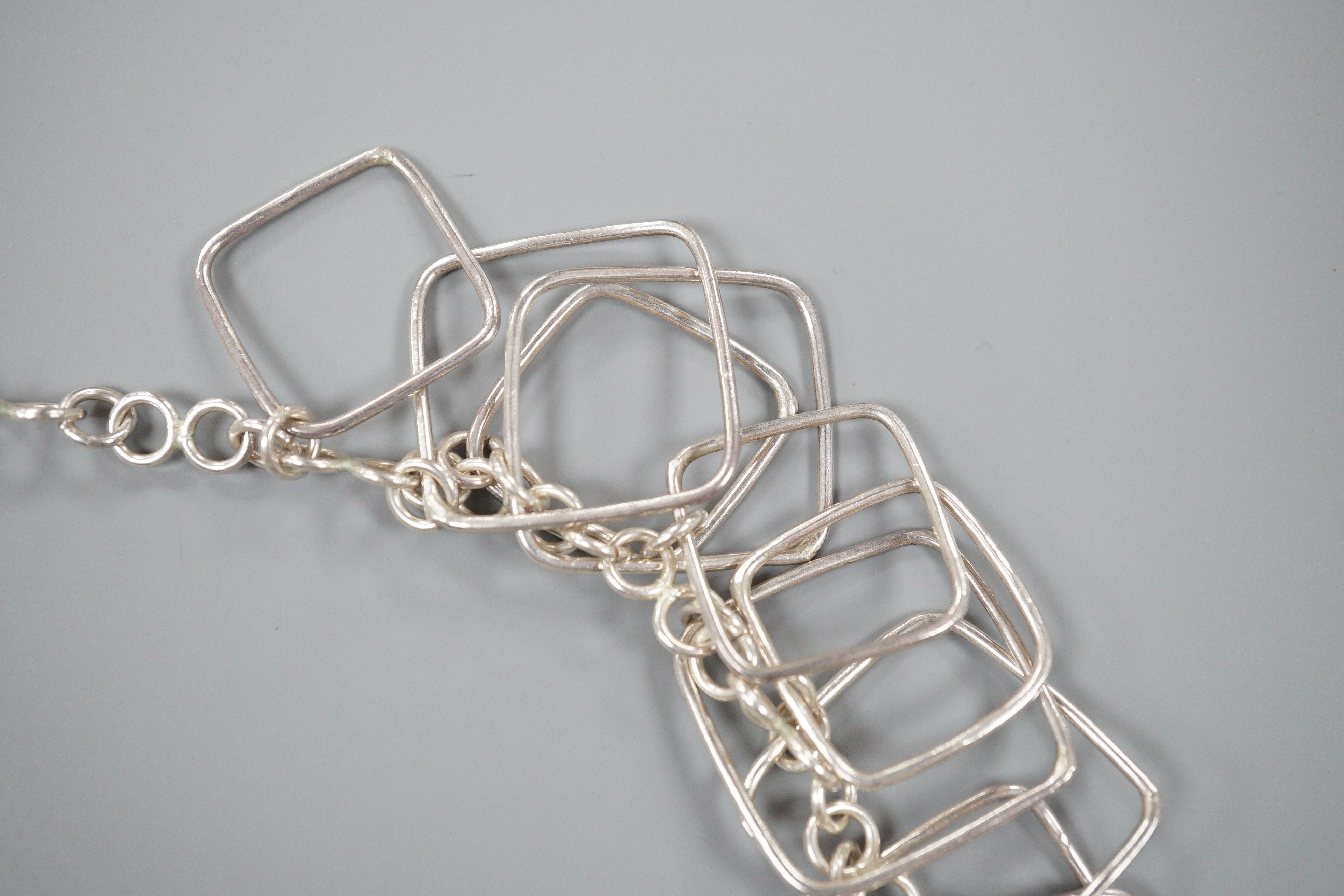 A stylish 1960's Scandinavian white metal multi graduated square link necklace, approx. 48cm, 107 grams.